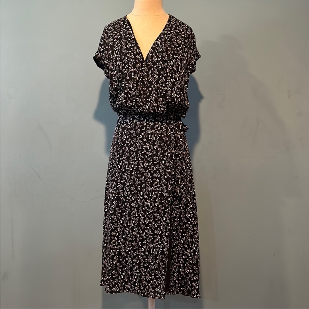 Joie Bethwyn Silk Wrap Black Dress with White Floral Design, size small